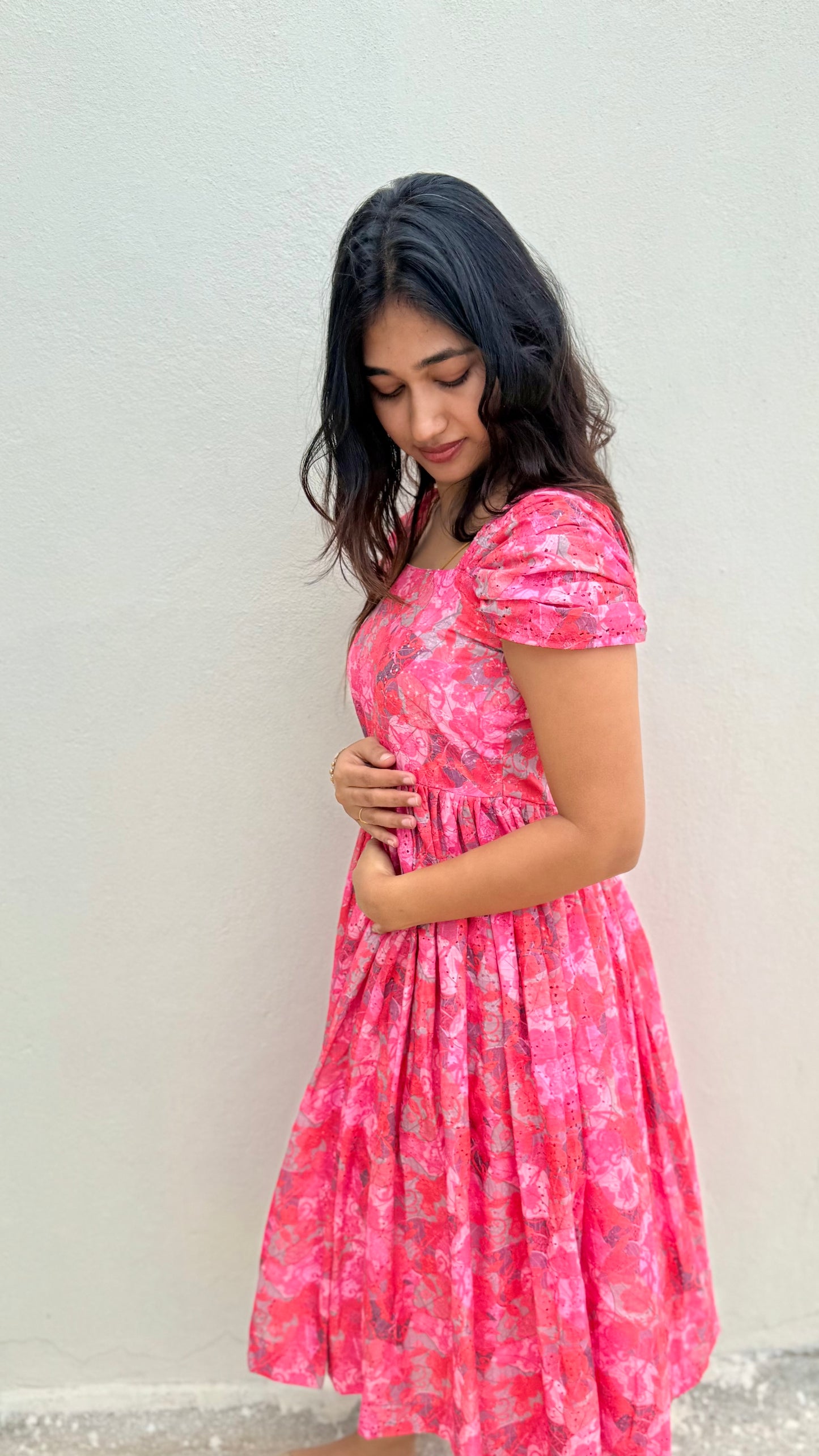 Floral pink hakoba dress