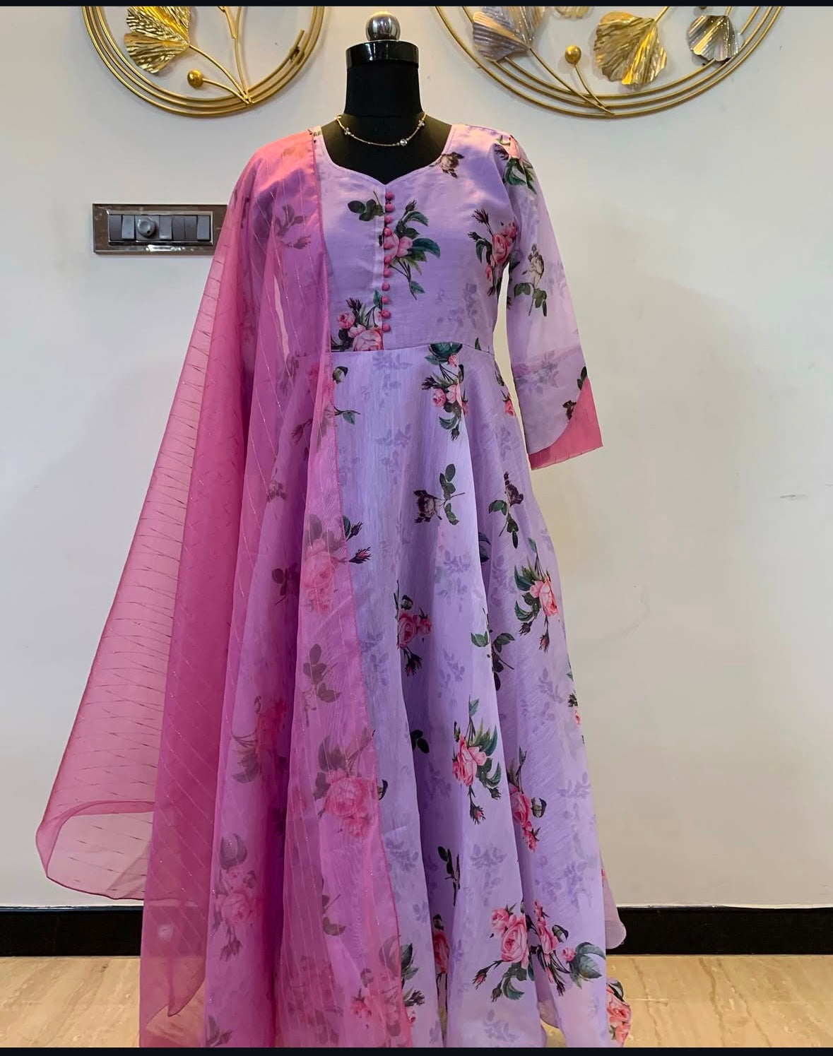 Floral violet with pink anarkali