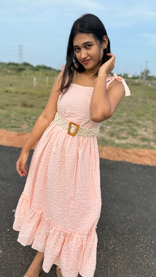 Peach ruffled midi dress