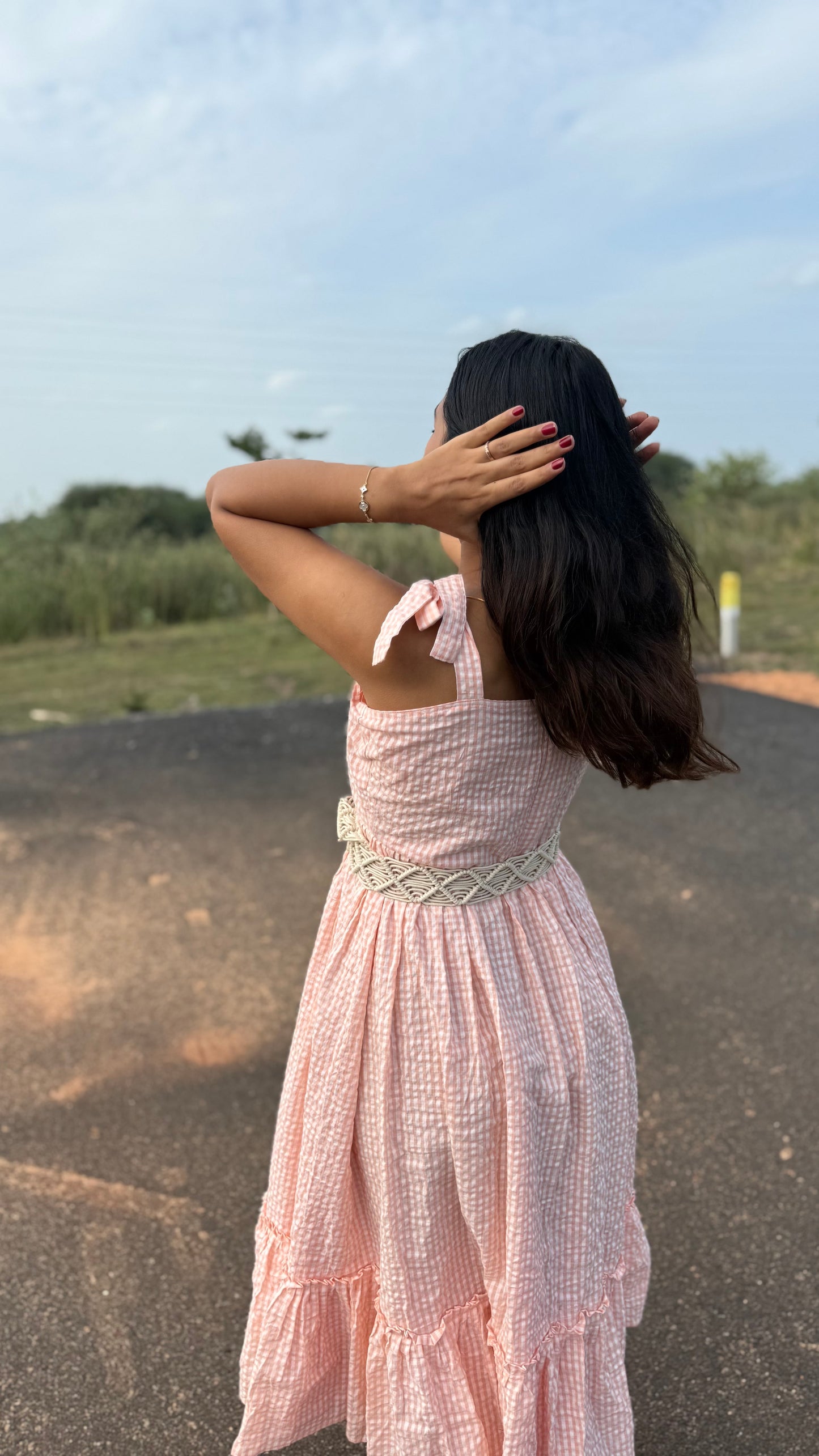 Peach ruffled midi dress