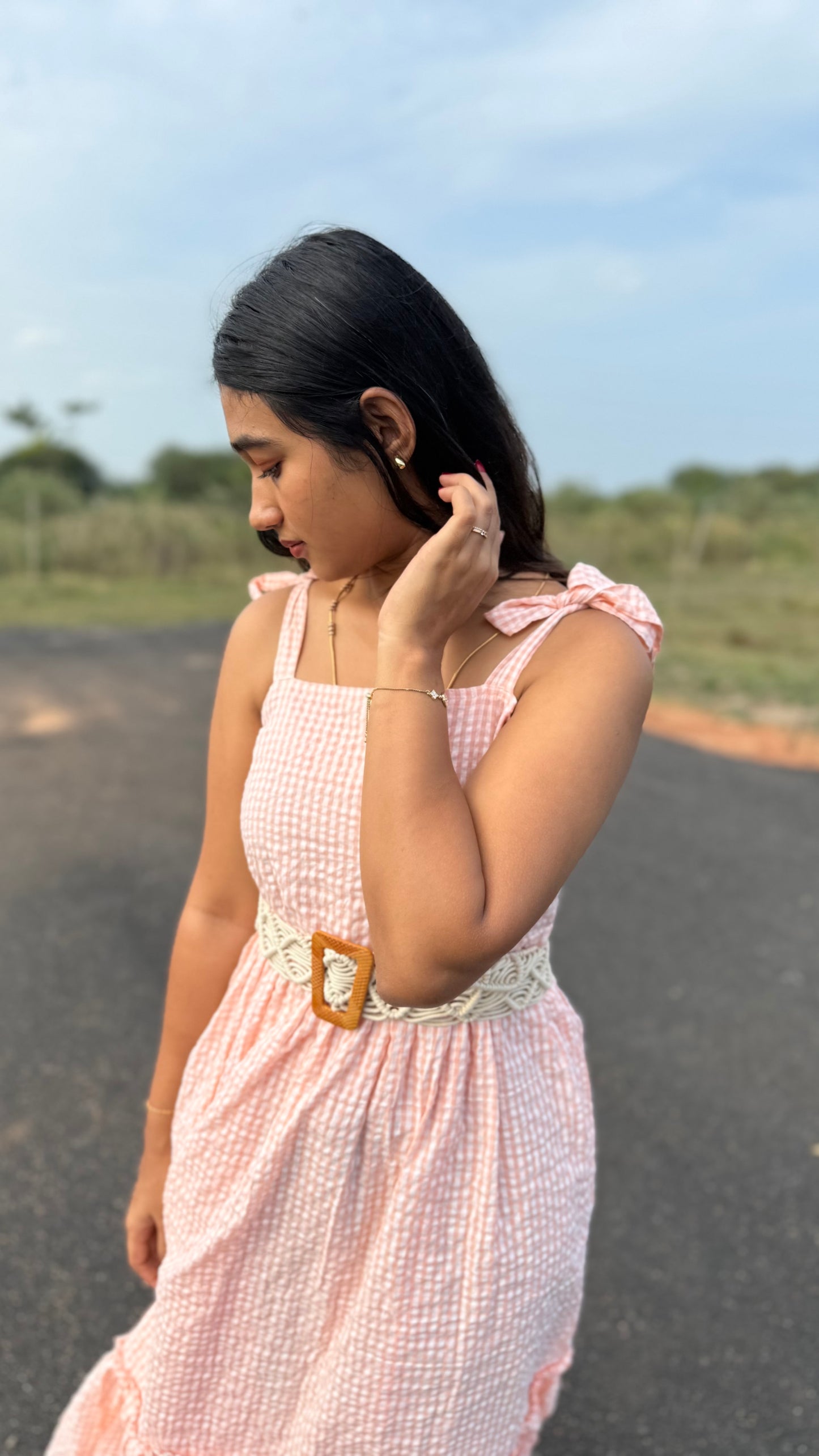 Peach ruffled midi dress