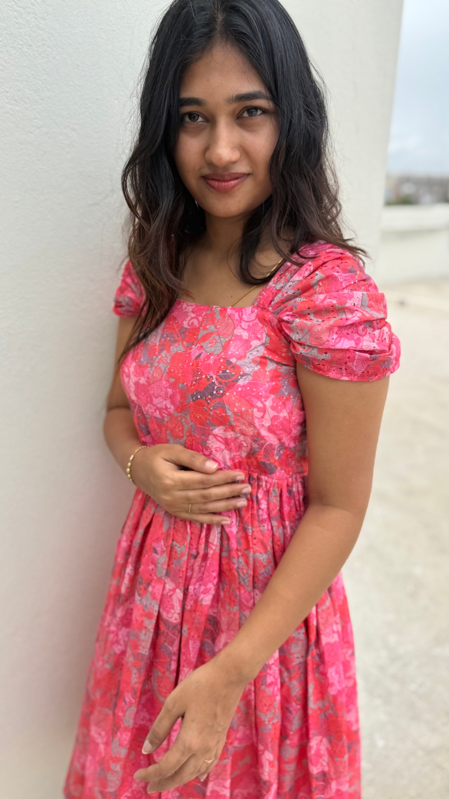 Floral pink hakoba dress