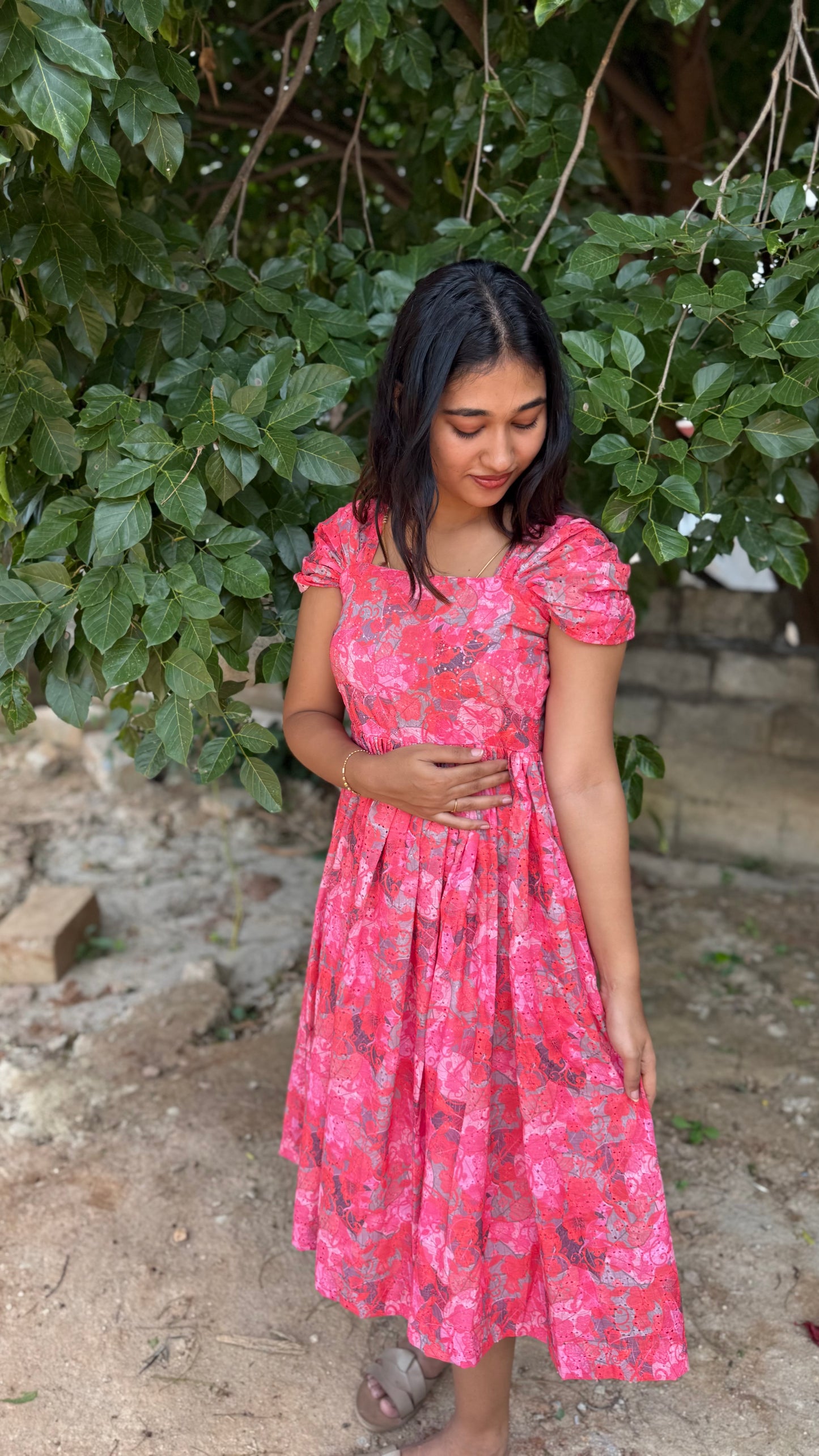 Floral pink hakoba dress
