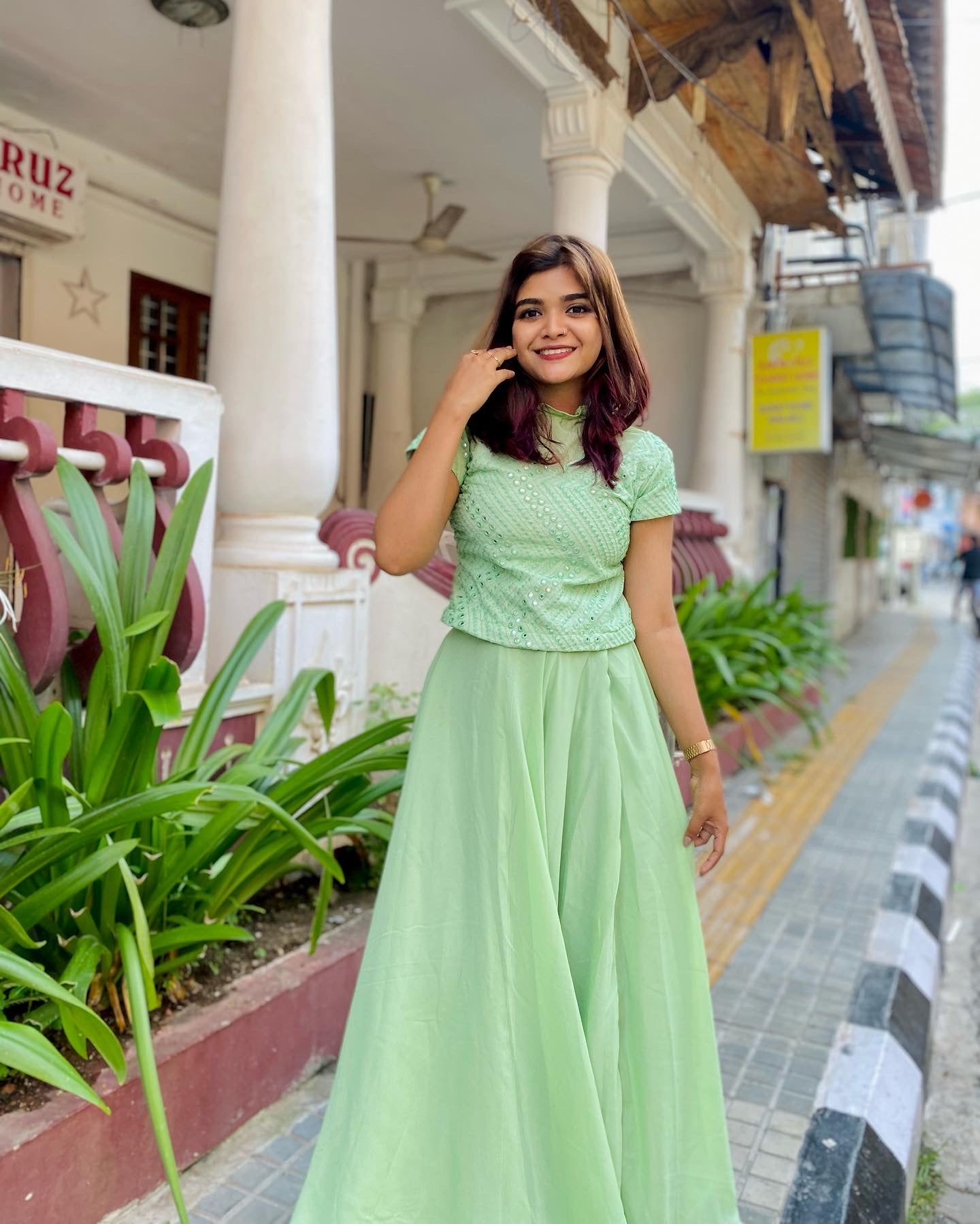Mint Grace – Sequinned Top with Flowy Skirt Set”