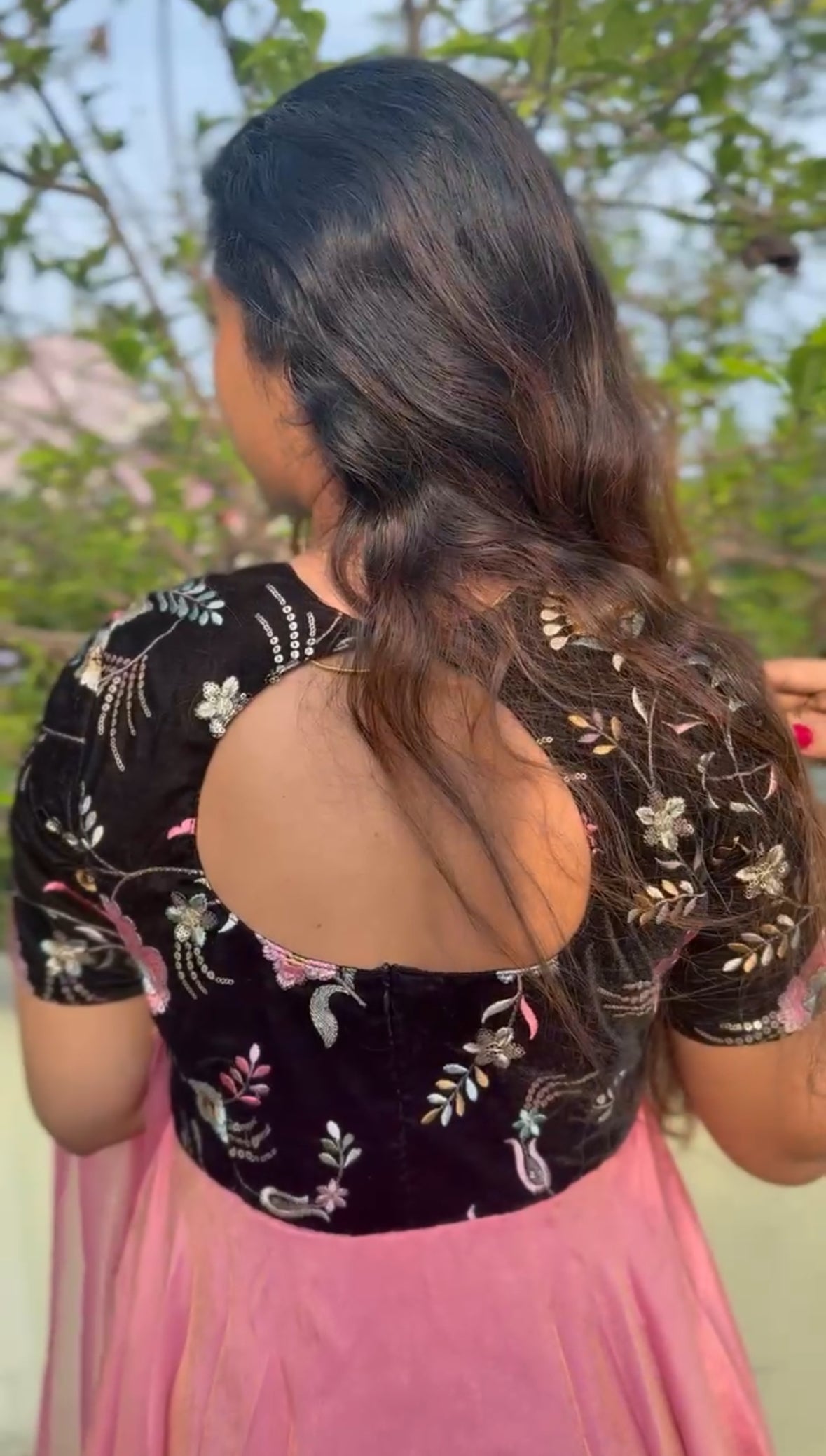 Dreamy Pink With Black Designer Wear