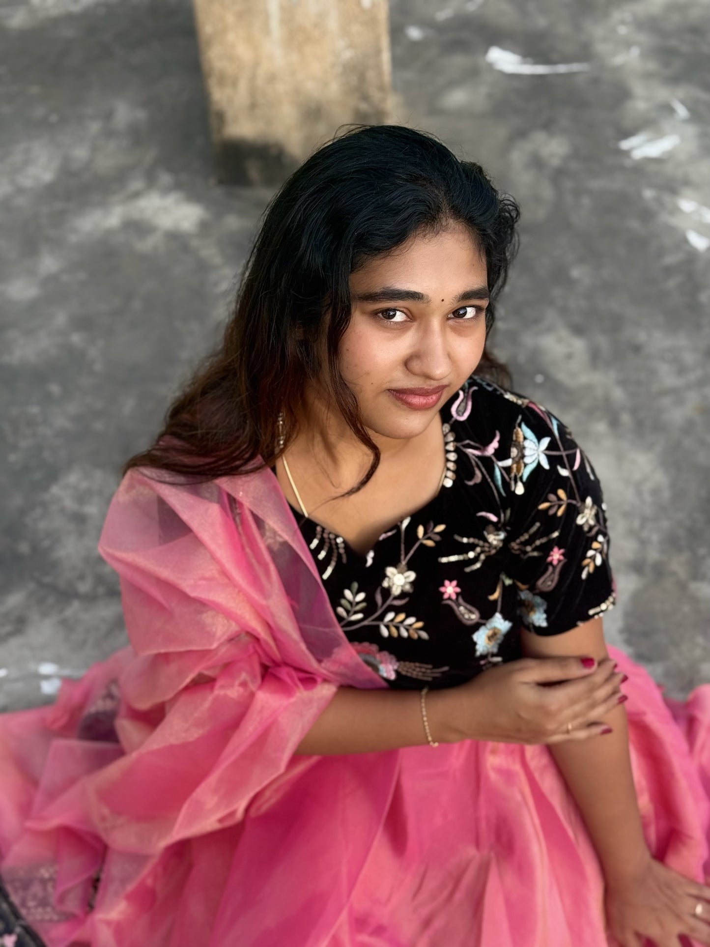 Dreamy Pink With Black Designer Wear