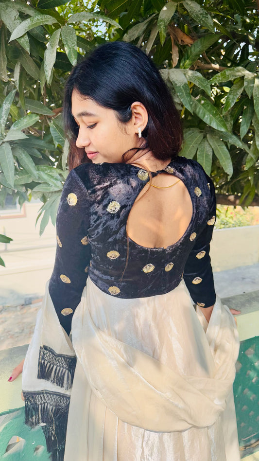 Creamy Black Velvet Anarkali