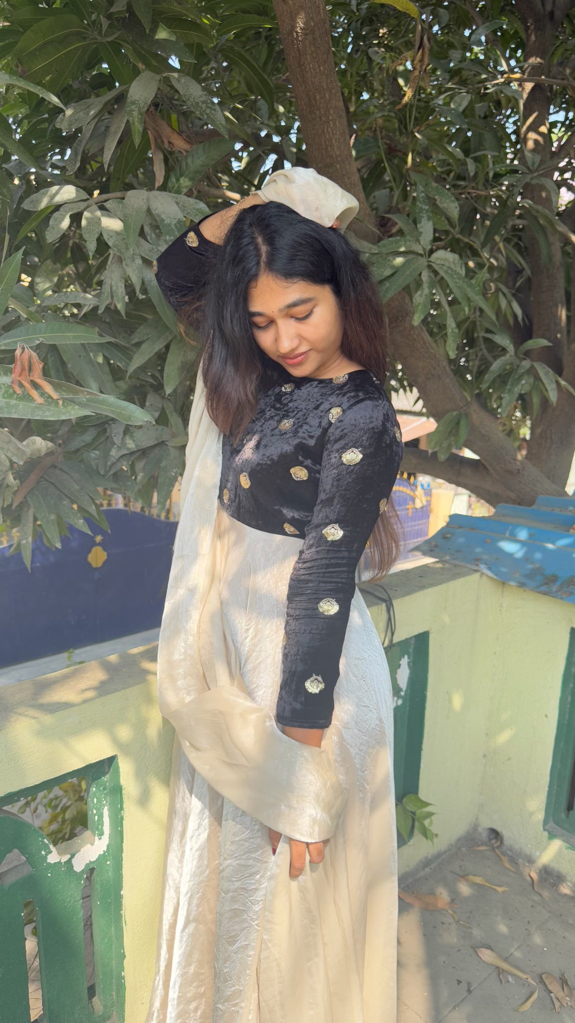 Creamy Black Velvet Anarkali