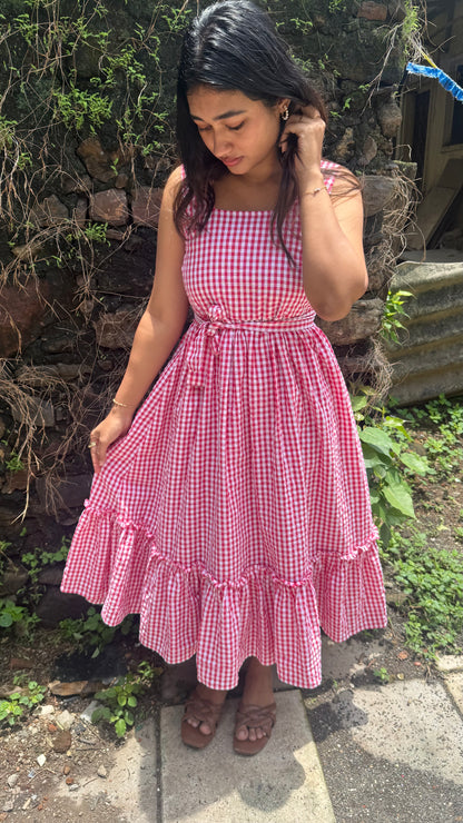 Pink ruffled midi dress