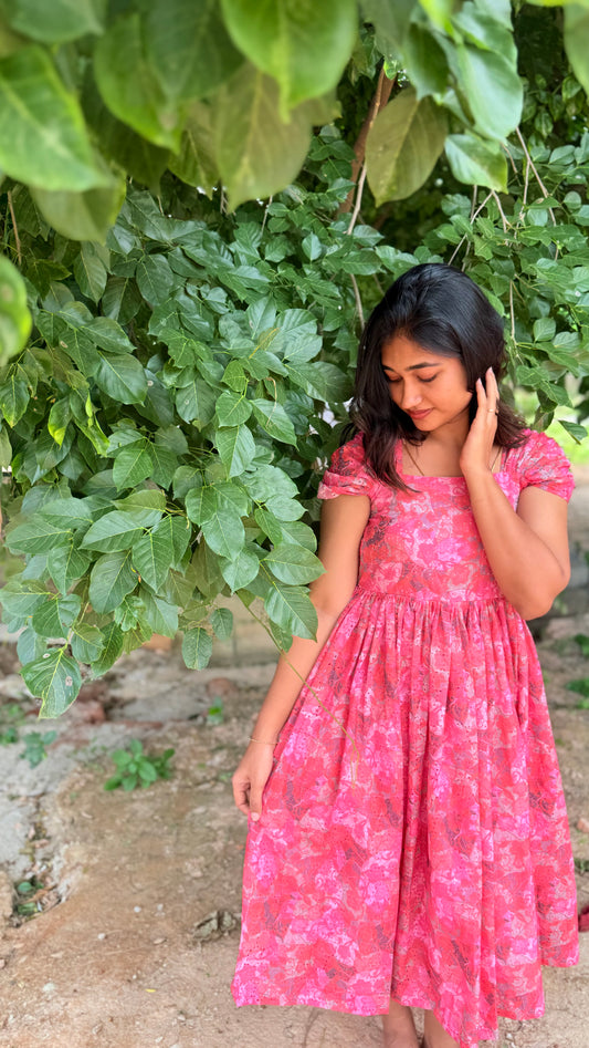 Floral pink hakoba dress