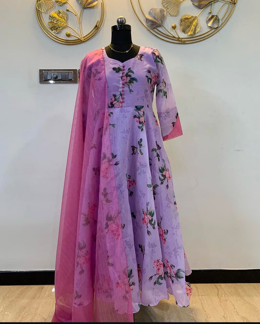 Floral violet with pink anarkali