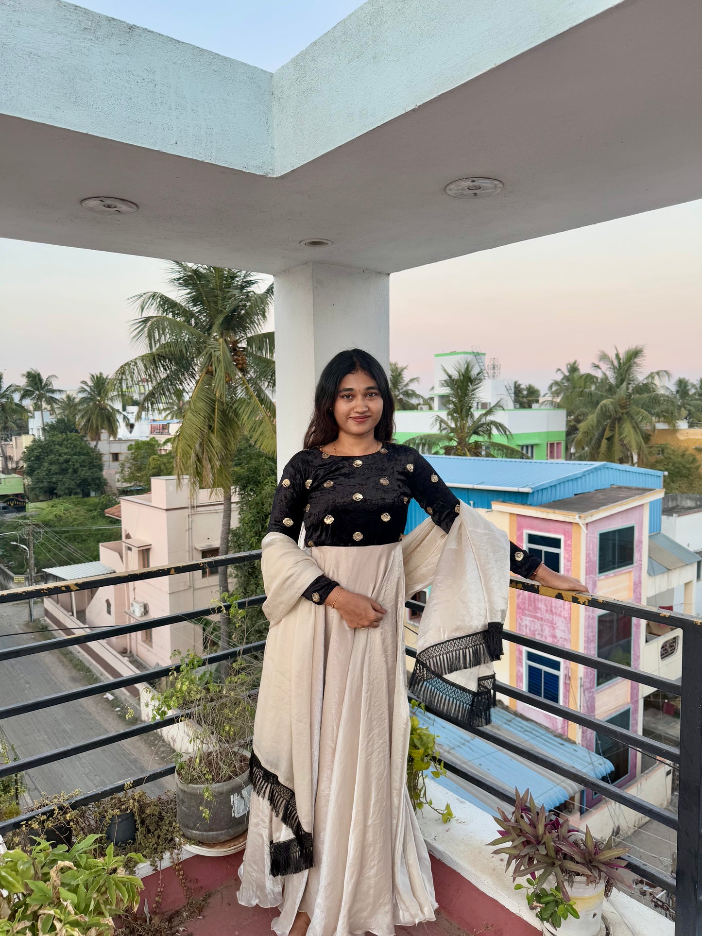 Creamy Black Velvet Anarkali