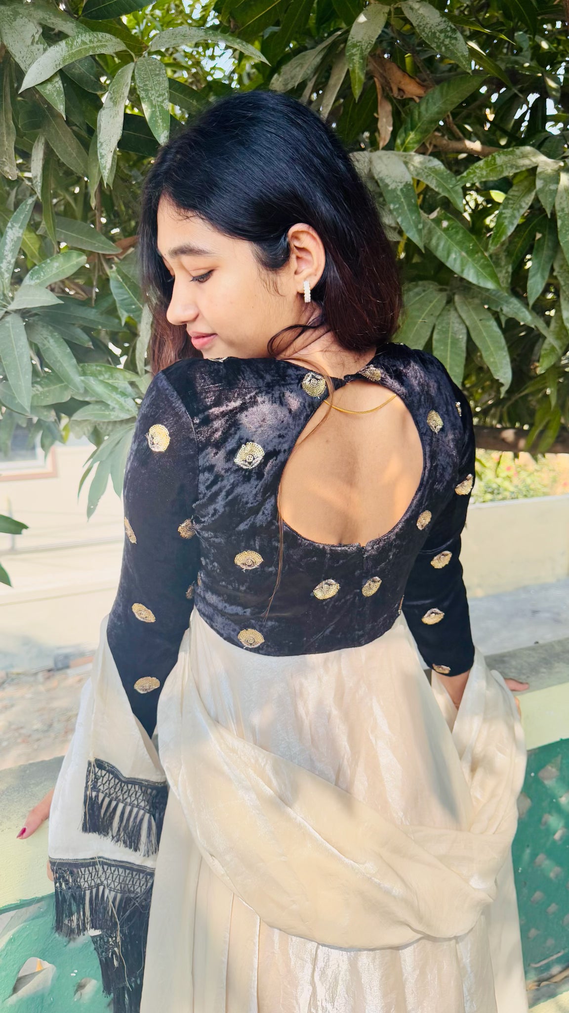 Creamy Black Velvet Anarkali